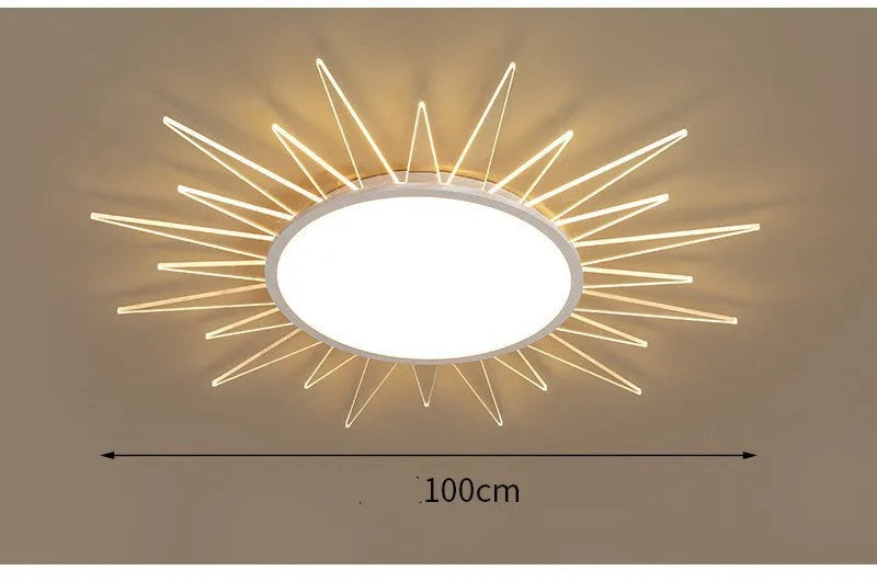 Round aluminium LED ceiling lamp with remote control for dimming, available in multiple sizes