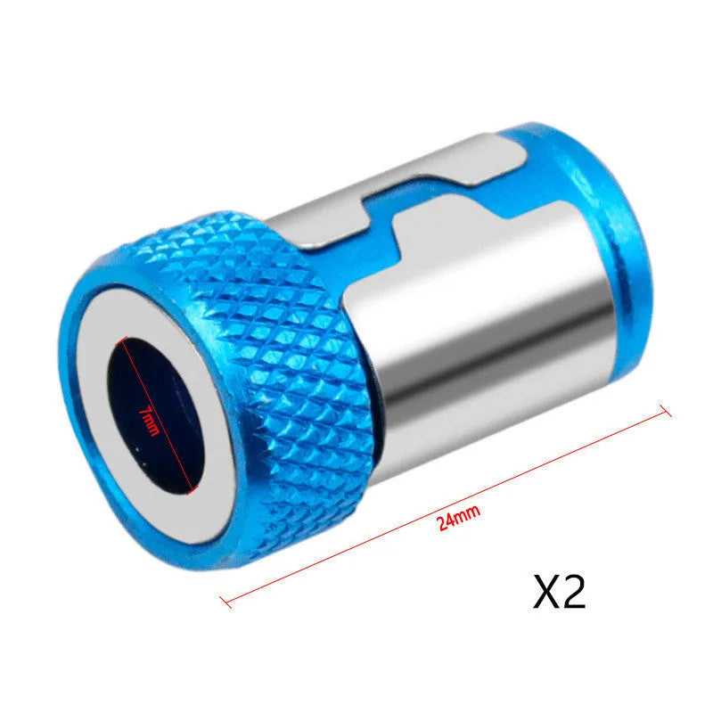 Light blue screwdriver bit with magnetic ring for slotted screws in high carbon steel