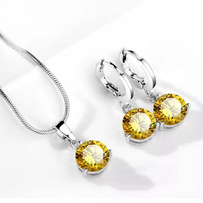 Water Drop Necklace and Earring Set with zircon gemstones in various colors
