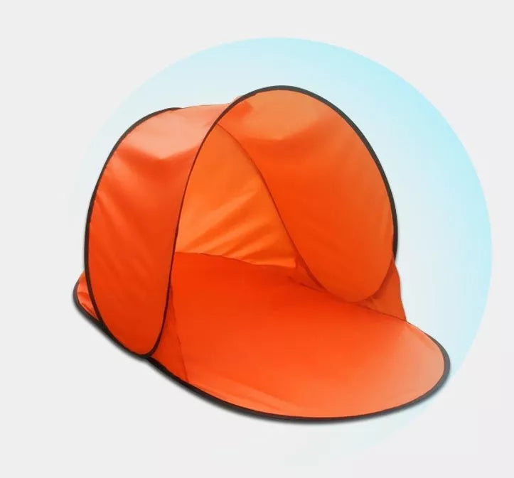 Outdoor sunshade folding tent in sky blue and orange with carbon fiber struts