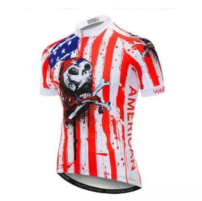 Men's skull design cycling jersey for outdoor sports, available in sizes XS to 3XL
