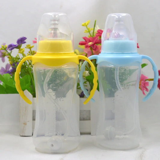240ml baby bottle in blue, pink, yellow, or green with PP material construction