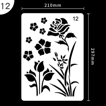 White plastic reusable stencil template with geometric patterns for DIY painting and crafts.