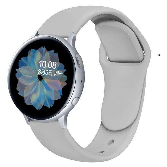 Samsung Galaxy Active 2 reverse buckle silicone strap showing 20mm and 22mm width options