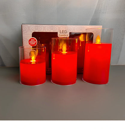 Electric candle lamp with LED flame simulation in cup design, available in 5.5cm and 7.5cm sizes