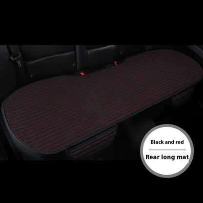 Linen car seat cushion three-piece protective pad with ventilation and sponge filler in black, black and red, grey, brown, or beige