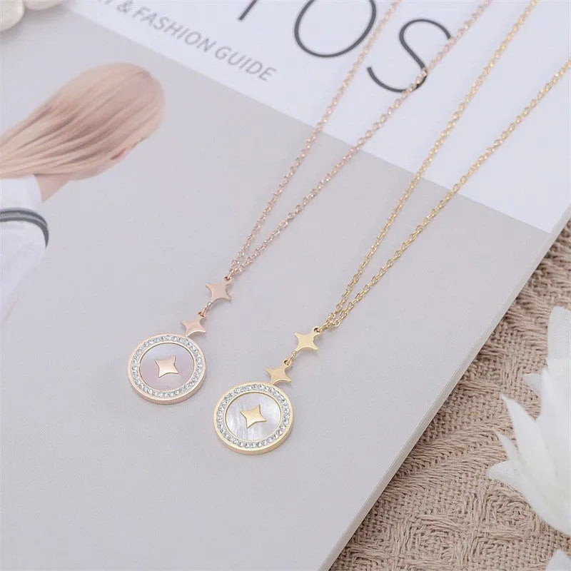Six-pointed star geometric titanium steel necklace for women with O-ring chain