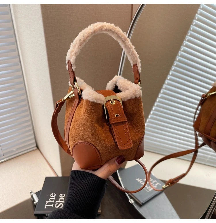 Stylish women's retro plush crossbody shoulder bag in multiple colors