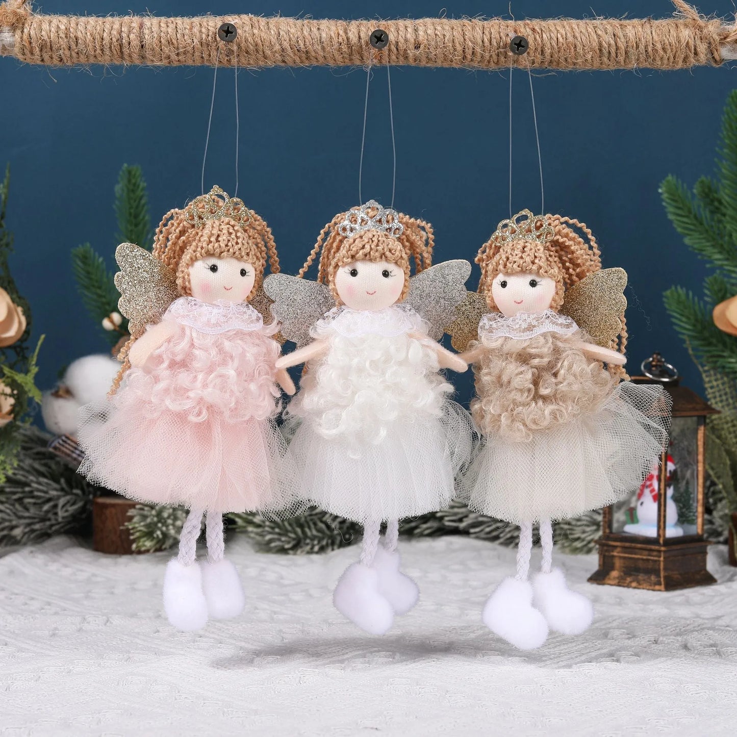 Cloth Christmas angel hair pendant attached to girl's high ponytail in white, pink, or khaki colour options