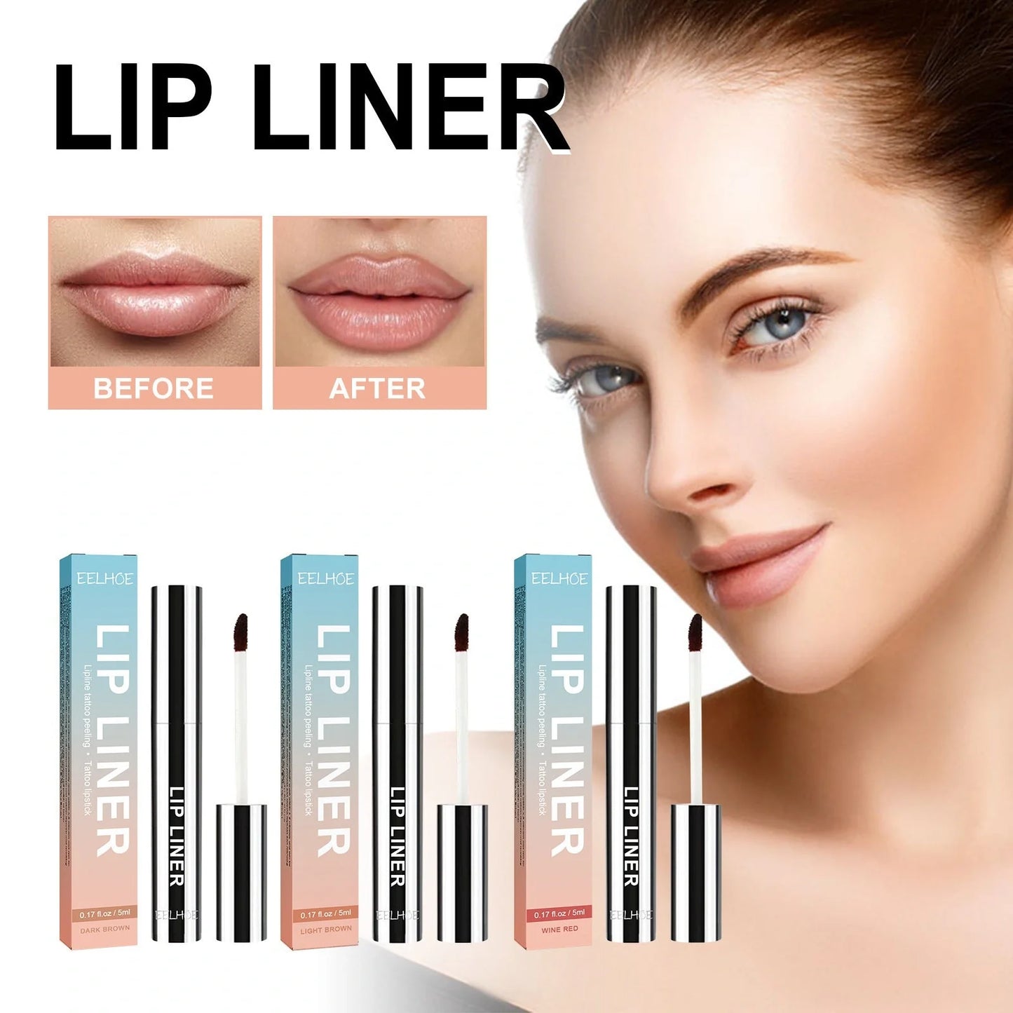 Waterproof lip liner in various shades for defining and enhancing natural lip shape