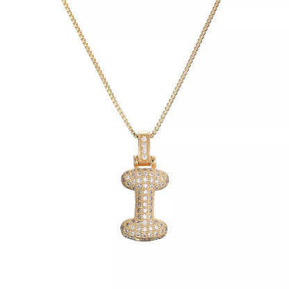 Copper Micro Inlaid Zircon Letter Pendant Necklace with customizable alphabet options
