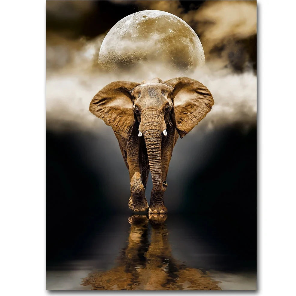 Frameless black elephant oil canvas painting rectangle 50x70cm for living room wall decor