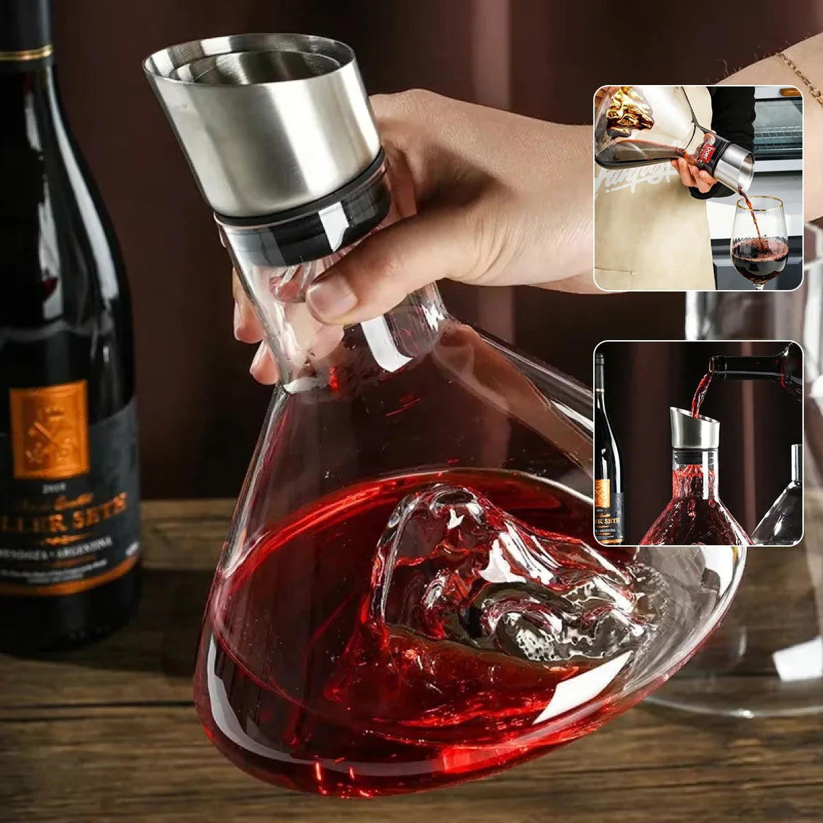 Elegant Iceberg Waterfall Wine Decanter made of lead-free crystal glass for enhancing wine flavors and aromas
