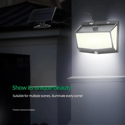 468 LED solar wall light with separate solar panel, IP65 waterproof, cold white, for outdoor courtyard and garden walls.