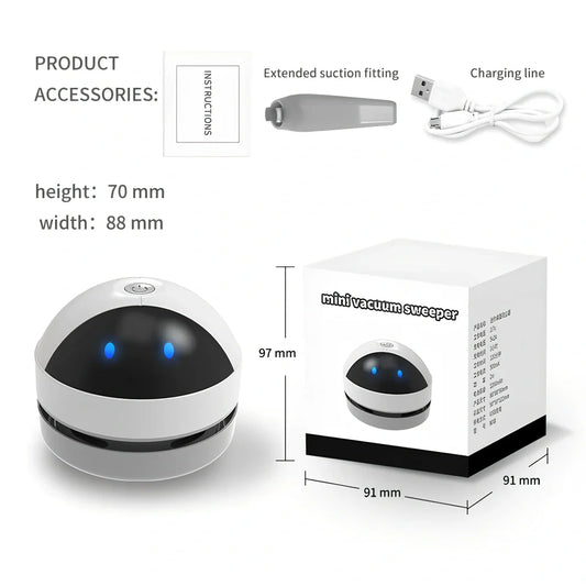 White mini USB desktop keyboard cleaner vacuum with flat nozzle and 30ml dust box, 15cm long for handheld use