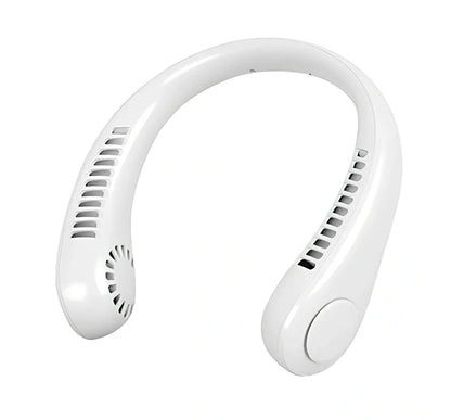White hanging neck fan with flexible dual wind heads showing 78 air outlets and USB Type-C charging port