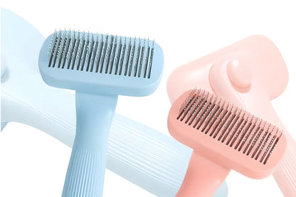 Blue plastic pet needle comb with closely spaced teeth for dog and cat grooming