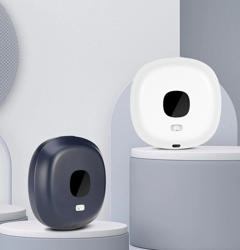 Smart Sensor Wall-Mounted Soap Dispenser in white and blue with USB charging