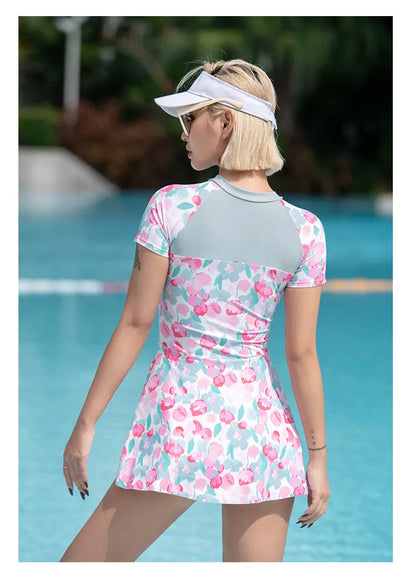 Plus size printed one-piece swimsuit for women in colourful pattern