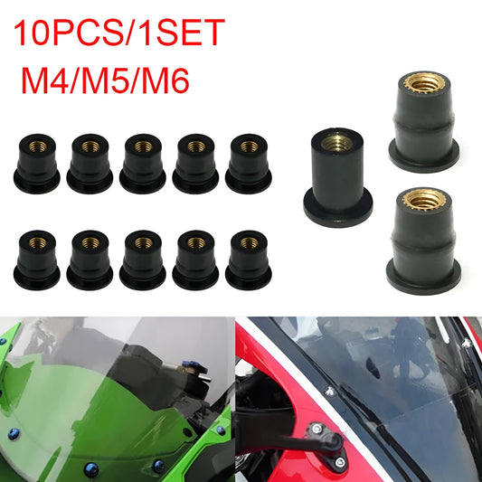 Black motorcycle windscreen brass nut expansion rubber fasteners in M4 M5 M6 sizes