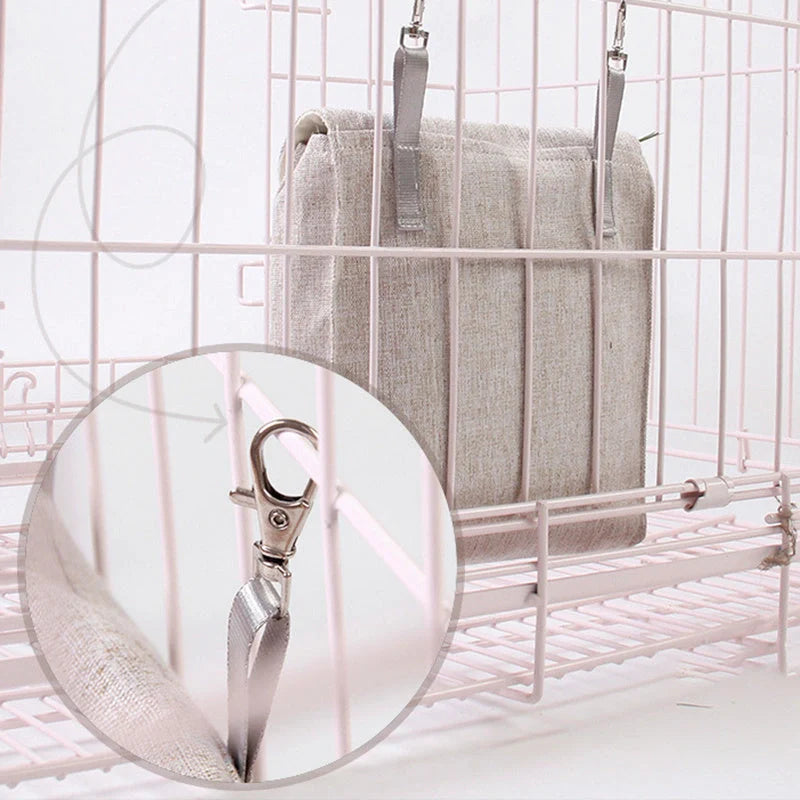 Versatile cloth feeding bags for small pets like rabbits, guinea pigs, hamsters, and chinchillas, available in grey and blue colors in small, medium, and large sizes