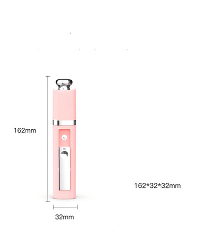 White L11 nano spray moisturiser showing 162mm length with USB port and water tank