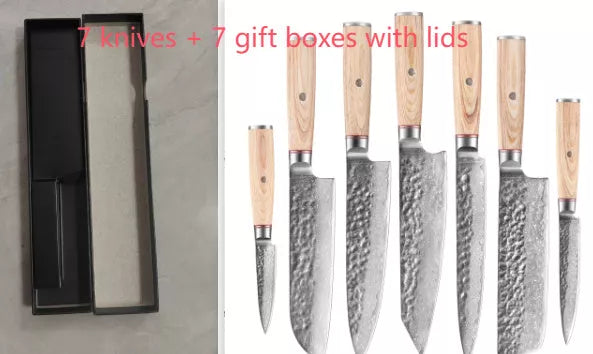 Damascus Steel Hand Kitchen Knife Set with various sizes for precision cutting