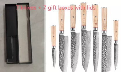 Damascus Steel Hand Kitchen Knife Set with various sizes for precision cutting