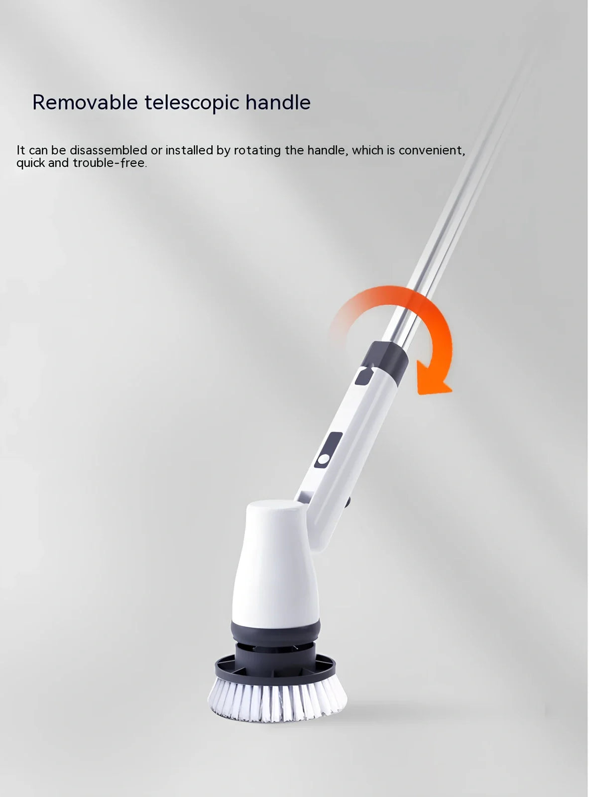 White 7-in-1 wireless electric cleaning brush with retractable 120cm handle and seven attachments for bathroom, floor, and car use