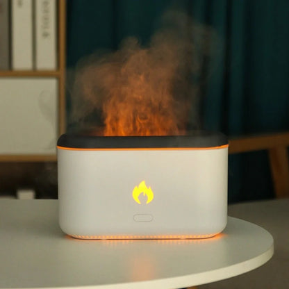 Black and white USB flame aroma diffuser with 300ml water tank for room humidification