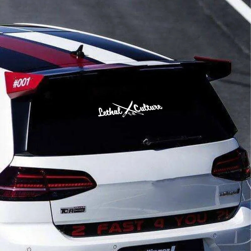 Family car rear windshield sticker decal with text design in yellow or silvery white colours
