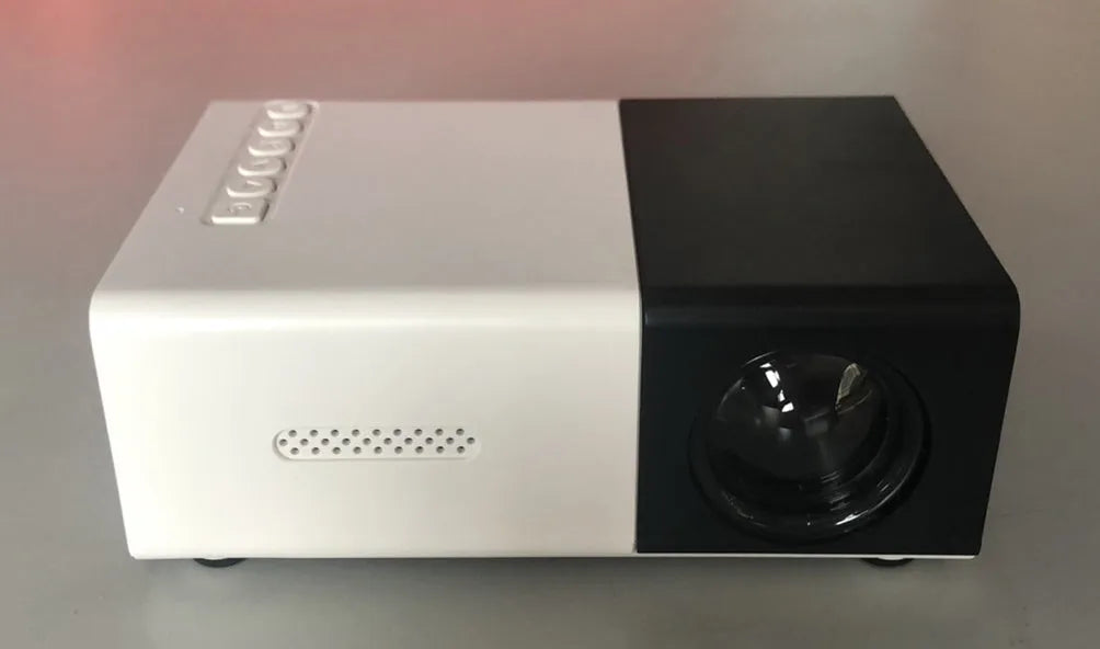 Compact black HD 1080P mini digital projector showing front projection design