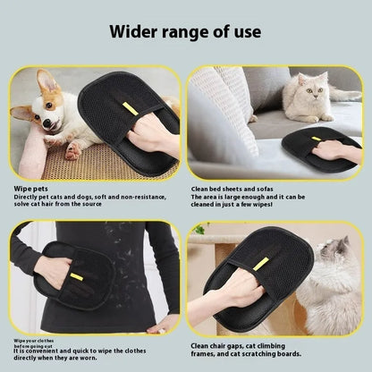 Black pet hair removal gloves with silicone bristles for grooming dogs cats rabbits