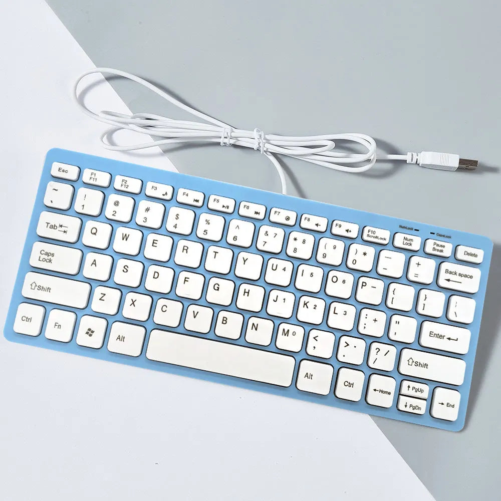 USB wired mini noiseless keyboard in black, white, pink, or blue colours