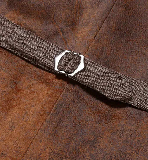 Men's brown sleeveless contrast waistcoat in British style with steampunk and American retro influences, sizes L to XXXL.