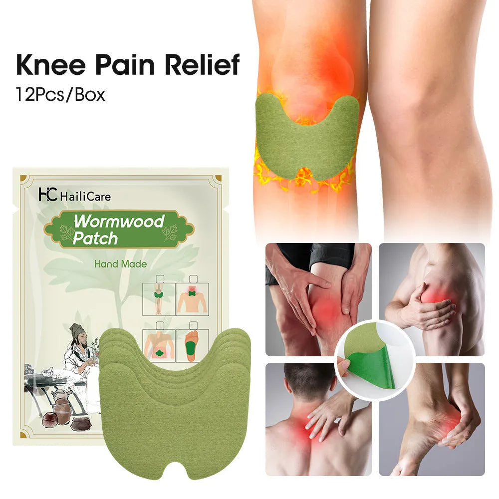 Chinese mugwort herbal patch set with 12 stickers for knee, lumbar, cervical spine and foot application