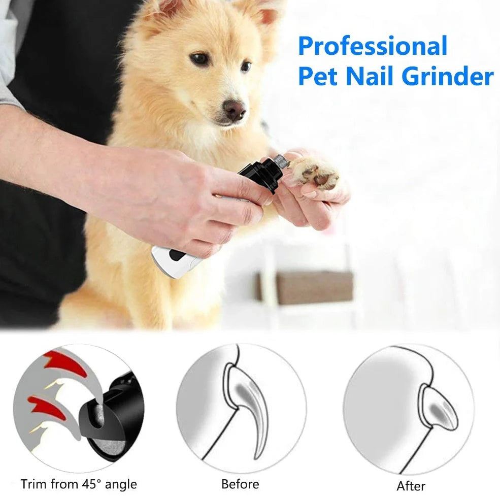 Electric dog nail trimmer device with LED display showing speed settings and dust collection system