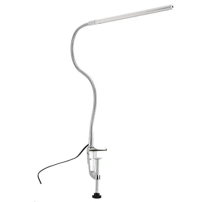 Silver aluminium alloy LED nail lighting table lamp with long arm and clip mounting for beauty workstations