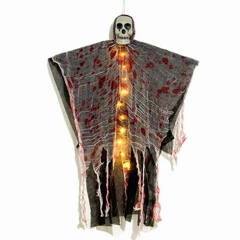 Blood-dyed luminous plastic skull hanging ghost Halloween ornament measuring 30cm with hanging loop