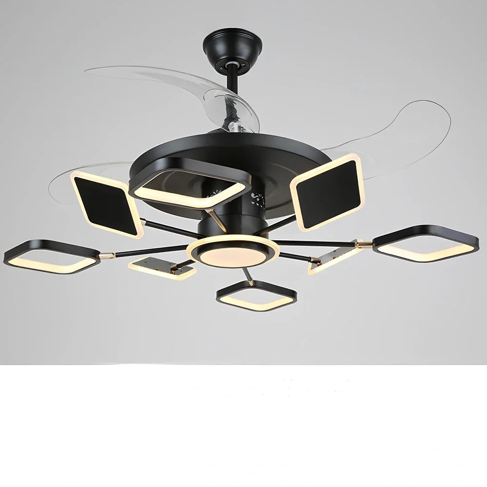 Nordic ceiling fan with 106cm blades and integrated LED light in black finish with remote control