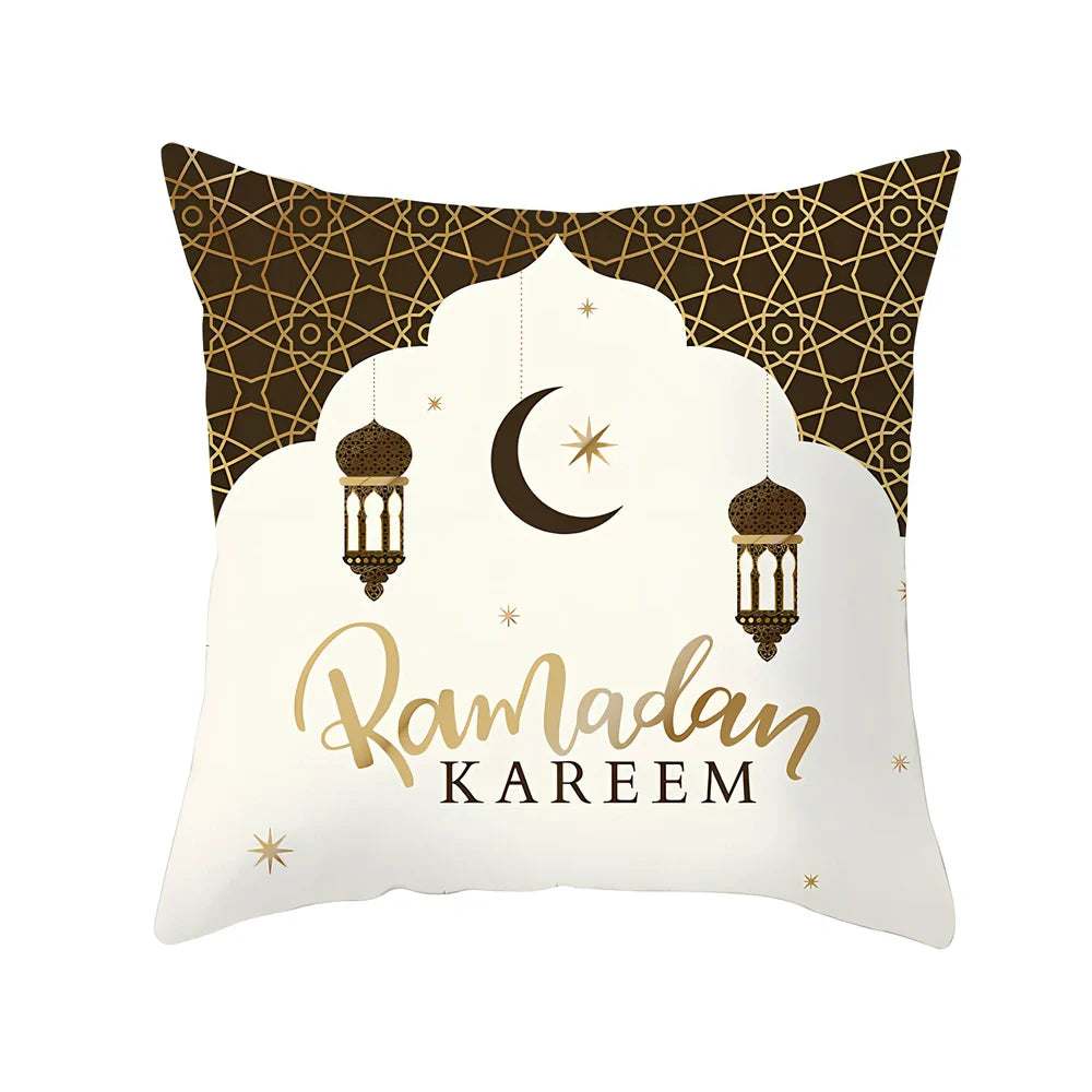 Single-sided digital printed peach skin pillowcase measuring 44cm for Ramadan Eid decor