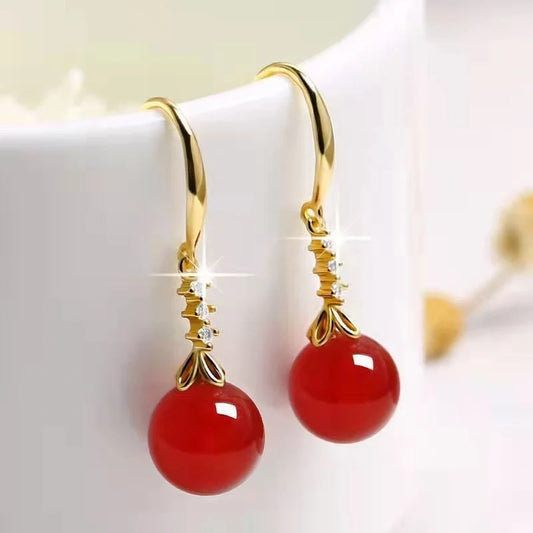 Elegant silver-tone earrings with green agate gemstones for women
