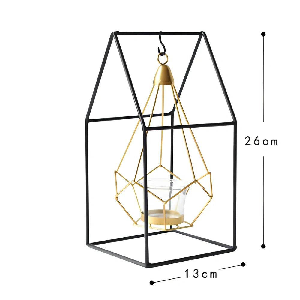 Geometric wrought iron candle holder in choice of 10 colours for home wall or table decoration