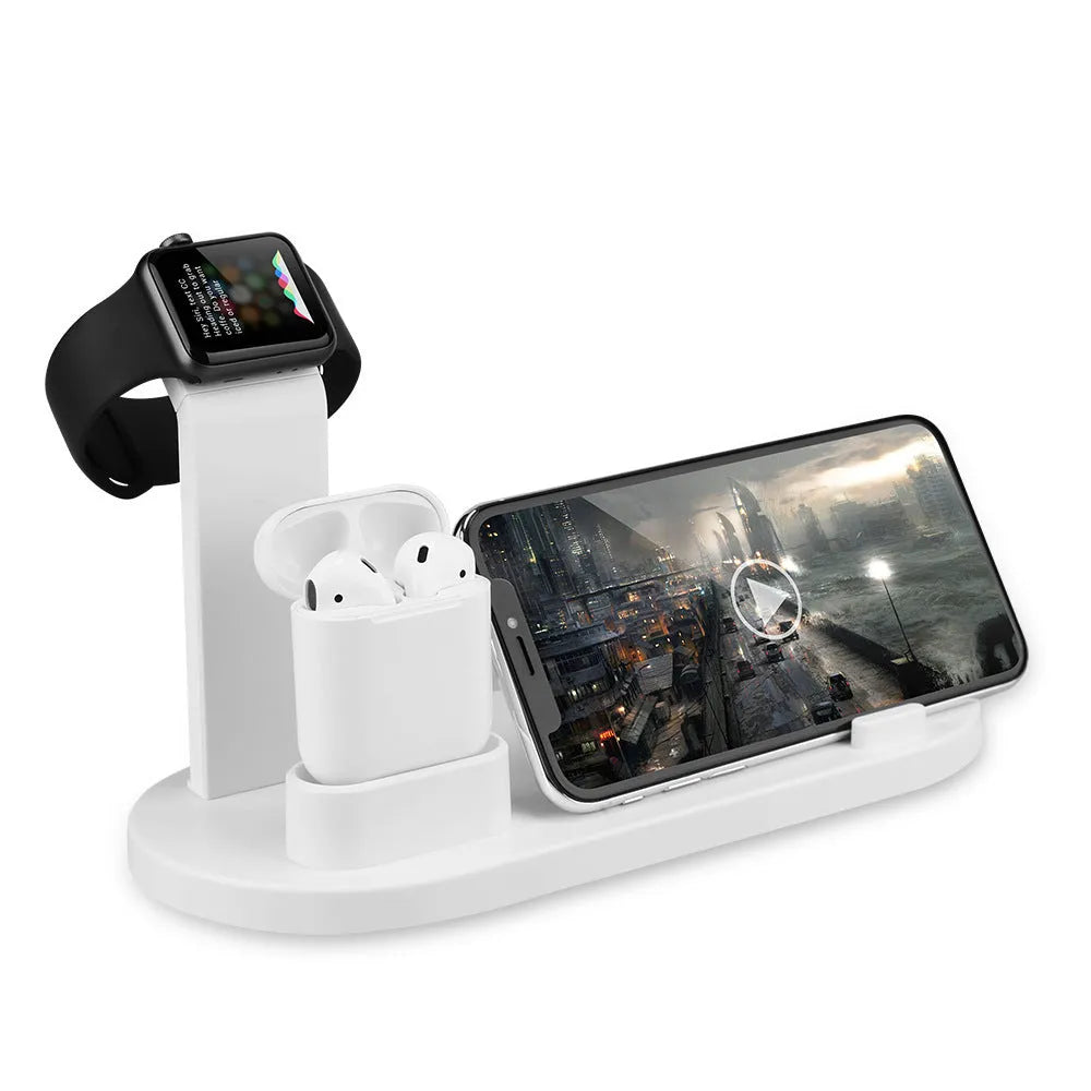 Black and white USB charging stand for wireless headphones with cable