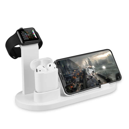 Black and white USB charging stand for wireless headphones with cable