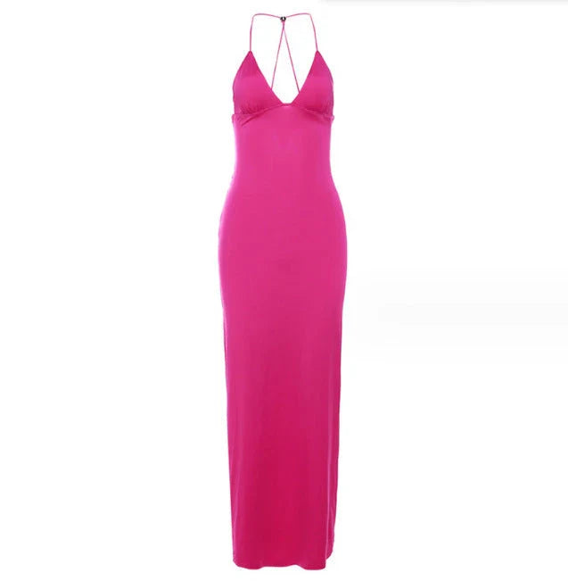 Chic floral halter dress with butterfly-inspired back, available in various vibrant colors and sizes