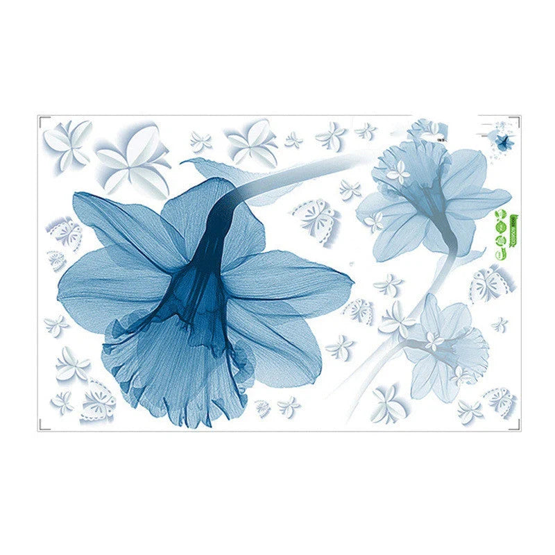 Decorative Nordic blue flower-patterned wall stickers for home decor