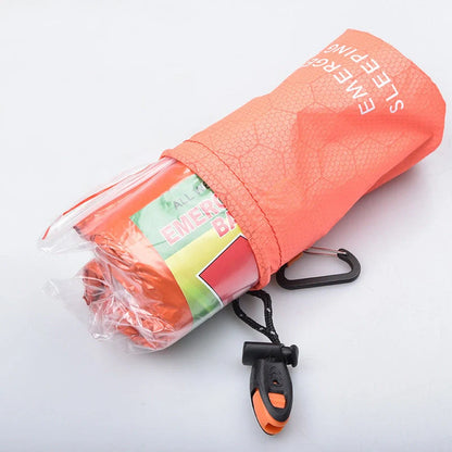 Orange First-aid Tent Insulation Mat reflecting sunlight, ready for emergency use