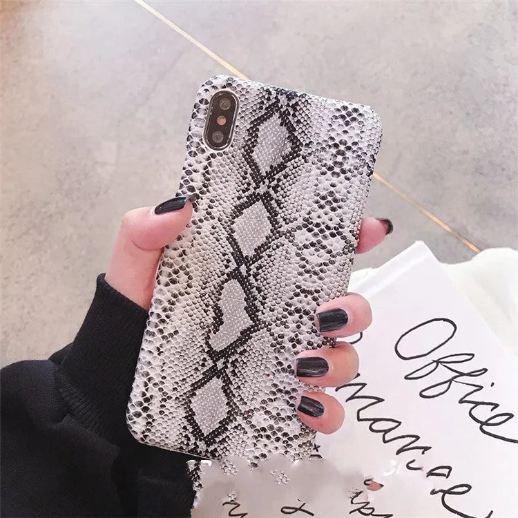 Leather snake skin phone case for iPhone in brown, grey or white, TPU and PC back cover