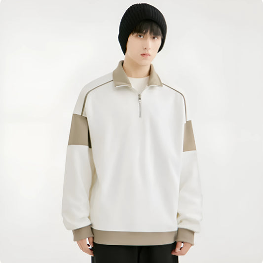 Men's hooded corduroy sweatshirt with drop shoulder design and loose lapels in beige colour